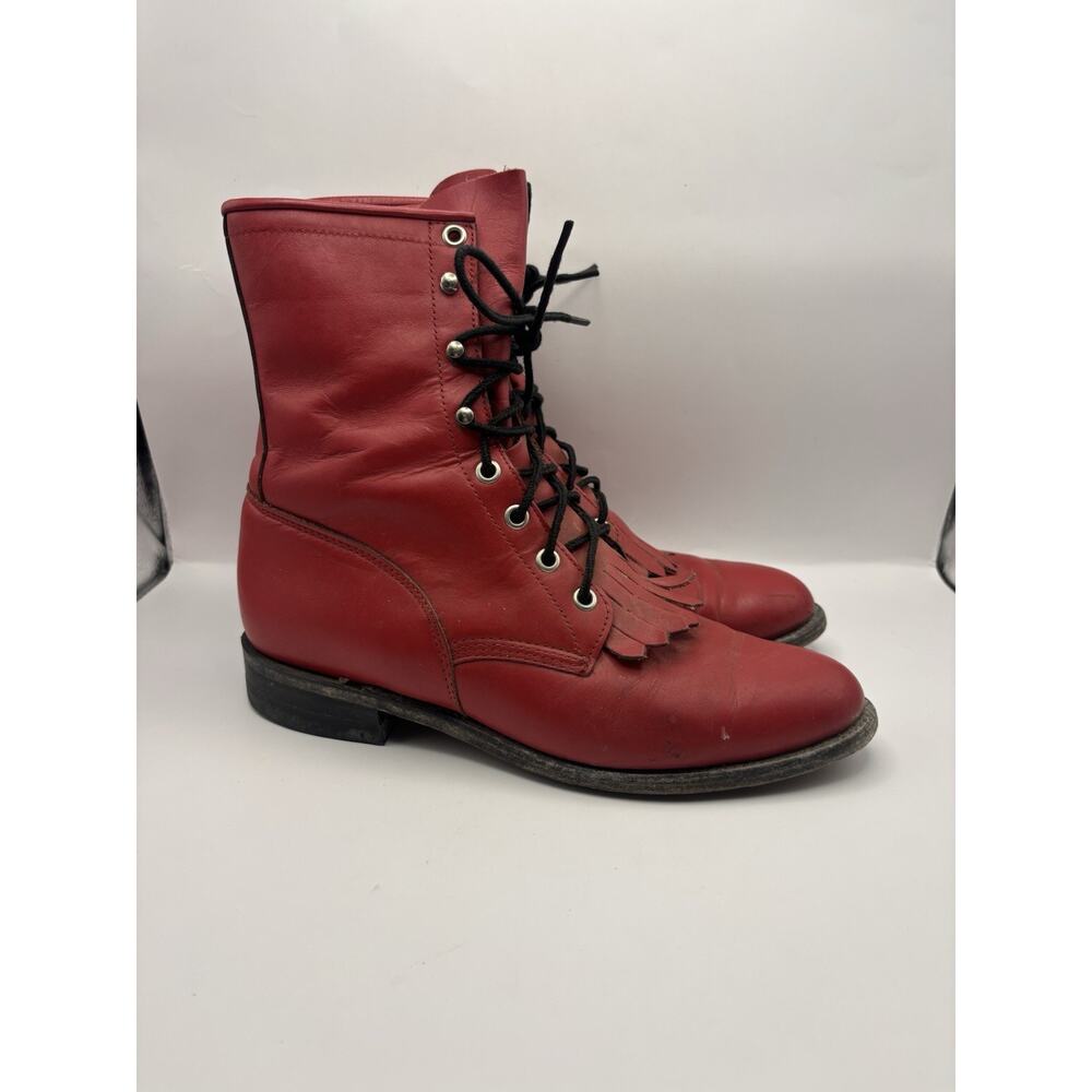 Justin Vintage Red Leather Boots Women Size 8